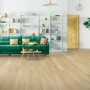 Green couch in laminate flooring | Carpet Selections | Prospect and Louisville, KY