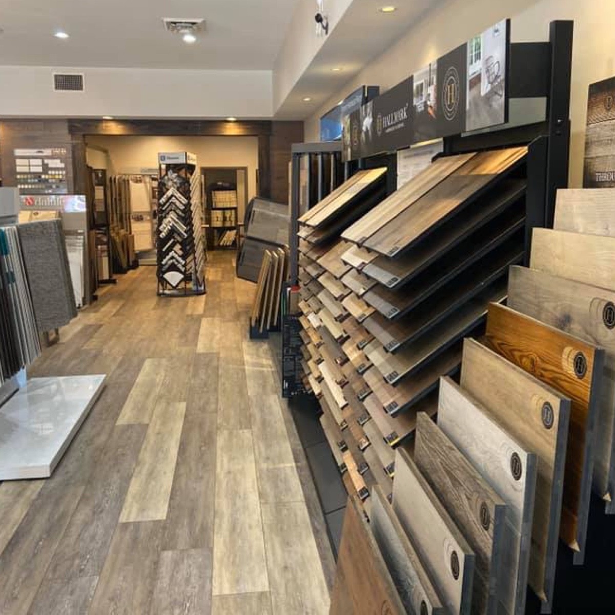 Variety of flooring products at showroom | Carpet Selections